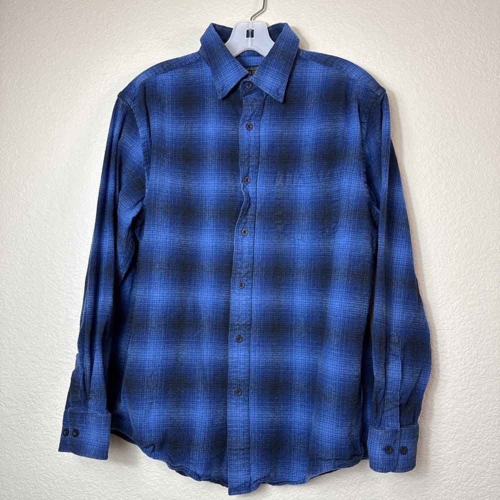 Pendleton Mason Mens M Blue Black Plaid Cotton Flannel Button Down Shirt